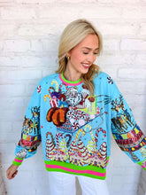 Load image into Gallery viewer, Queen Of Sparkles Aqua Vintage Santa Gingerbread House Sweatshirt