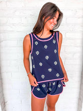 Load image into Gallery viewer, Queen of Sparkles Navy Active Rhinestone Shorts