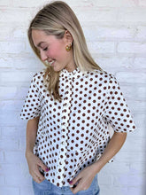 Load image into Gallery viewer, THML Feel The Energy Brown Polka Dot Top