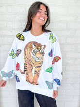 Load image into Gallery viewer, Queen Of Sparkles White Multi Butterfly Tiger Sweatshirt