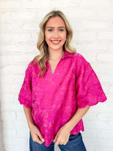 Load image into Gallery viewer, Scallop Secrets Pink Jacquard Top
