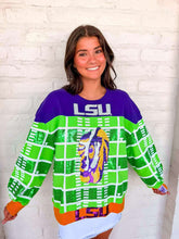 Load image into Gallery viewer, Queen Of Sparkles Licensed LSU Colorblock Football Field Sweatshirt