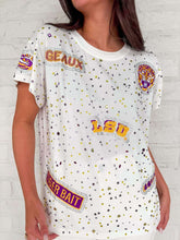 Load image into Gallery viewer, Queen Of Sparkles Licensed LSU Multi Rhinestone Scattered Logo Tee