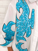 Load image into Gallery viewer, Queen Of Sparkles White &amp; Jeweled Turquoise Button Up Tunic