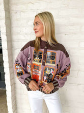 Load image into Gallery viewer, Queen Of Sparkles Brown &amp; Purple Haunted House Henley Top