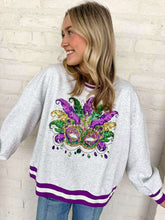 Load image into Gallery viewer, Mardi Gras Mask Sequin &amp; Jeweled Sweatshirt