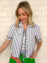 Load image into Gallery viewer, Queen Of Sparkles Black &amp; White Striped Cotton Collar Top