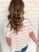 Load image into Gallery viewer, Set A Goal Lavender Striped Sweater Top