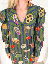Load image into Gallery viewer, Queen Of Sparkles Dark Green &amp; Blue Striped Thanksgiving Icon Collar Dress