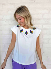 Load image into Gallery viewer, Fleur De Lis Mardi Gras Collar Ivory Sweater Top