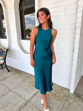 Load image into Gallery viewer, Golden Wishes Dark Teal Satin Dress