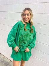 Load image into Gallery viewer, Queen Of Sparkles Queen Card Emerald Logo Mock Neck Sweatshirt