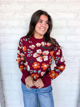 Load image into Gallery viewer, THML Fall Blooms Burgundy Floral Sweater