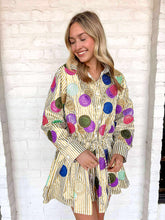 Load image into Gallery viewer, Queen Of Sparkles Gold &amp; White Stripe Doubloon Tie Cotton Dress