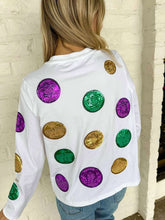 Load image into Gallery viewer, Mardi Gras Scattered Doubloon Long sleeve Top (front &amp; back)
