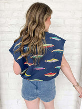 Load image into Gallery viewer, Queen Of Sparkles Navy Multi Fish Tie Tank