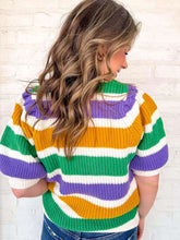 Load image into Gallery viewer, Queen of the Mardi Gras Striped V Neck Sweater Top