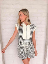 Load image into Gallery viewer, Comfy Cozy Black Stripe Romper