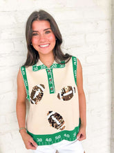 Load image into Gallery viewer, Queen Of Sparkles Beige Field Trim Sequin Football Button Up Knit Tank