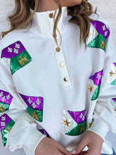 Load image into Gallery viewer, Mardi Gras Acadian Flag Mock Neck Button Up Pullover (front &amp; back)