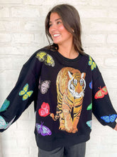 Load image into Gallery viewer, Queen Of Sparkles Black Multi Butterfly Tiger Sweatshirt