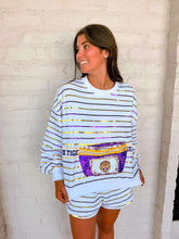 Load image into Gallery viewer, Queen Of Sparkles Licensed LSU Sequin Striped Fanny Pack Sweatshirt