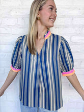 Load image into Gallery viewer, THML Letters Sent Blue Stripe Top