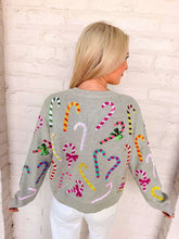 Load image into Gallery viewer, Queen Of Sparkles Grey Multi Candy Cane Multi Bow Sweater