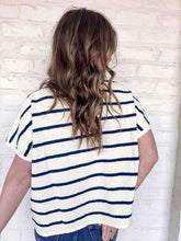 Load image into Gallery viewer, Set A Goal Navy Striped Sweater Top