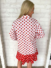 Load image into Gallery viewer, Queen Of Sparkles Red &amp; White Polka Dot Metallic Nutcracker Button Up Cotton
Dress