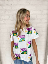 Load image into Gallery viewer, Mardi Gras Scattered Acadian Flag Shirt (front &amp; back)