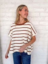 Load image into Gallery viewer, Set A Goal Brown Striped Sweater Top
