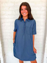 Load image into Gallery viewer, Brunch Date Dark Denim Shirt Dress