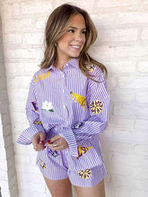 Load image into Gallery viewer, Queen Of Sparkles LSU Mini Icon Striped Icon Button Top