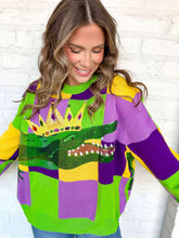 Load image into Gallery viewer, Queen Of Sparkles Mardi Gras Checkered Alligator Queen Sweater