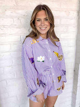 Load image into Gallery viewer, Queen Of Sparkles LSU Mini Icon Striped Icon Button Top