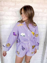 Load image into Gallery viewer, Queen Of Sparkles LSU Mini Icon Striped Icon Button Top