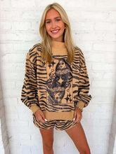 Load image into Gallery viewer, Queen Of Sparkles Tan Sequin Tiger Print Mock Neck Sweatshirt