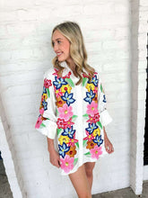 Load image into Gallery viewer, Queen Of Sparkles White Multi Flower Button Up Collar Cotton Dress