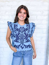 Load image into Gallery viewer, THML Singing Blues Ruffle Sleeve Top