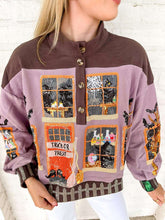 Load image into Gallery viewer, Queen Of Sparkles Brown &amp; Purple Haunted House Henley Top