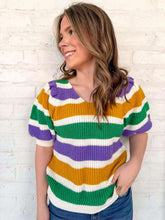 Load image into Gallery viewer, Queen of the Mardi Gras Striped V Neck Sweater Top