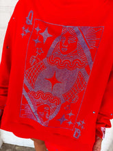 Load image into Gallery viewer, Queen Of Sparkles Red &amp; Light Blue Scattered Jewel Card Sweatshirt