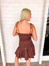 Load image into Gallery viewer, Temporary Stop Mocha Polka Dot Dress