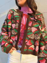 Load image into Gallery viewer, Queen Of Sparkles Brown Multi Chocolate Strawberry Cream Tie Up Sweater