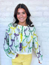 Load image into Gallery viewer, Queen Of Sparkles White Mardi Gras Bow Sweater