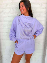 Load image into Gallery viewer, Queen Of Sparkles Lavender Scattered Jewel QOS Sparkle Logo Short