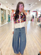 Load image into Gallery viewer, Queen Of Sparkles White Multi Paillette Button Up Cotton Top
