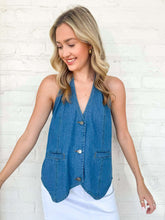 Load image into Gallery viewer, Southern Belle Dark Denim Halter Vest