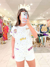 Load image into Gallery viewer, Queen Of Sparkles Licensed LSU Multi Rhinestone Scattered Logo Tee